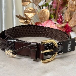 NWT Michael Kors Brown Leather Braided Belt- Large